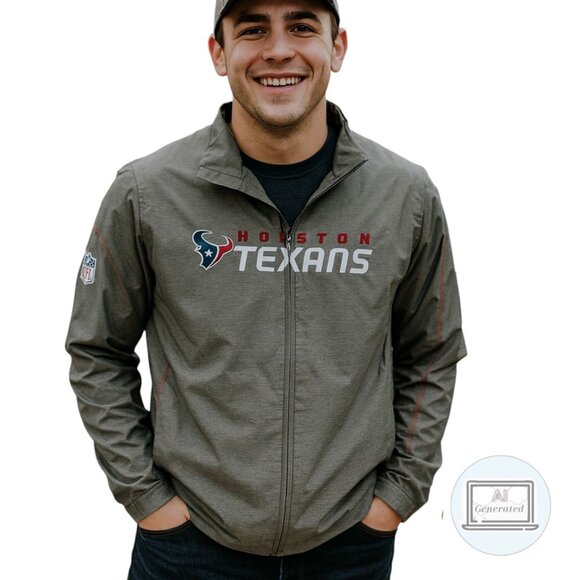 Reebok | Houston Texans Mens Onfield NFL Windbreaker Jacket Gray Full Zip Size M - Picture 1 of 12
